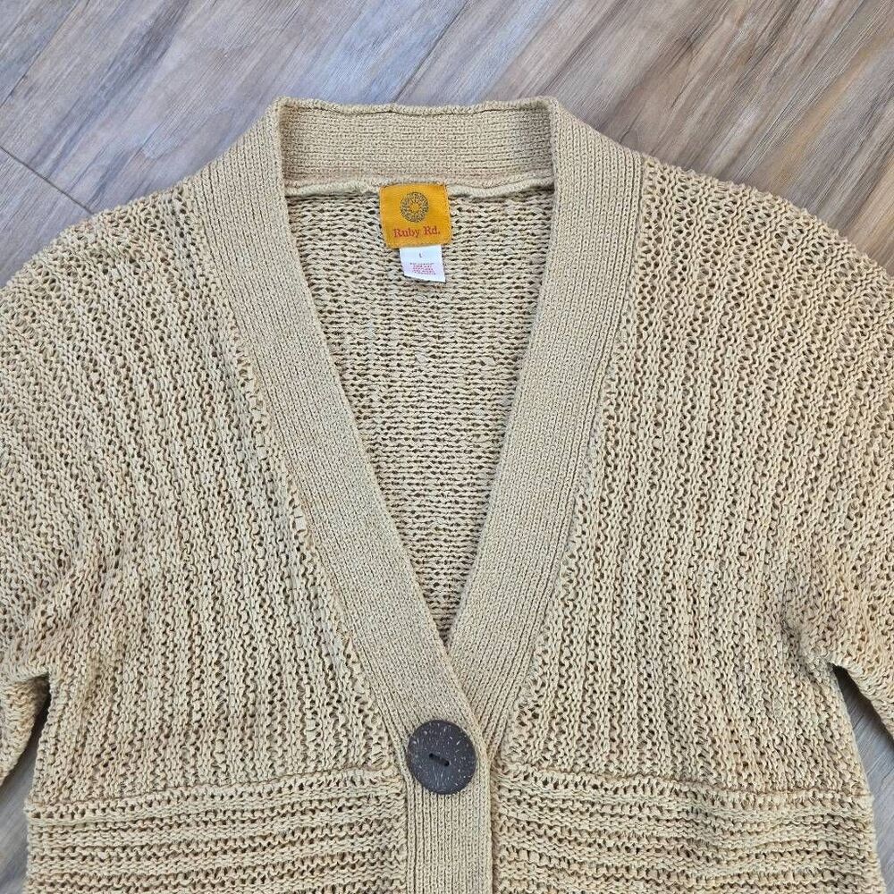 Ruby Rd Tan Knit Single Button Cardigan Sweater L… - image 3